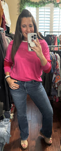 Drop shoulder Hacci pink/red knit top