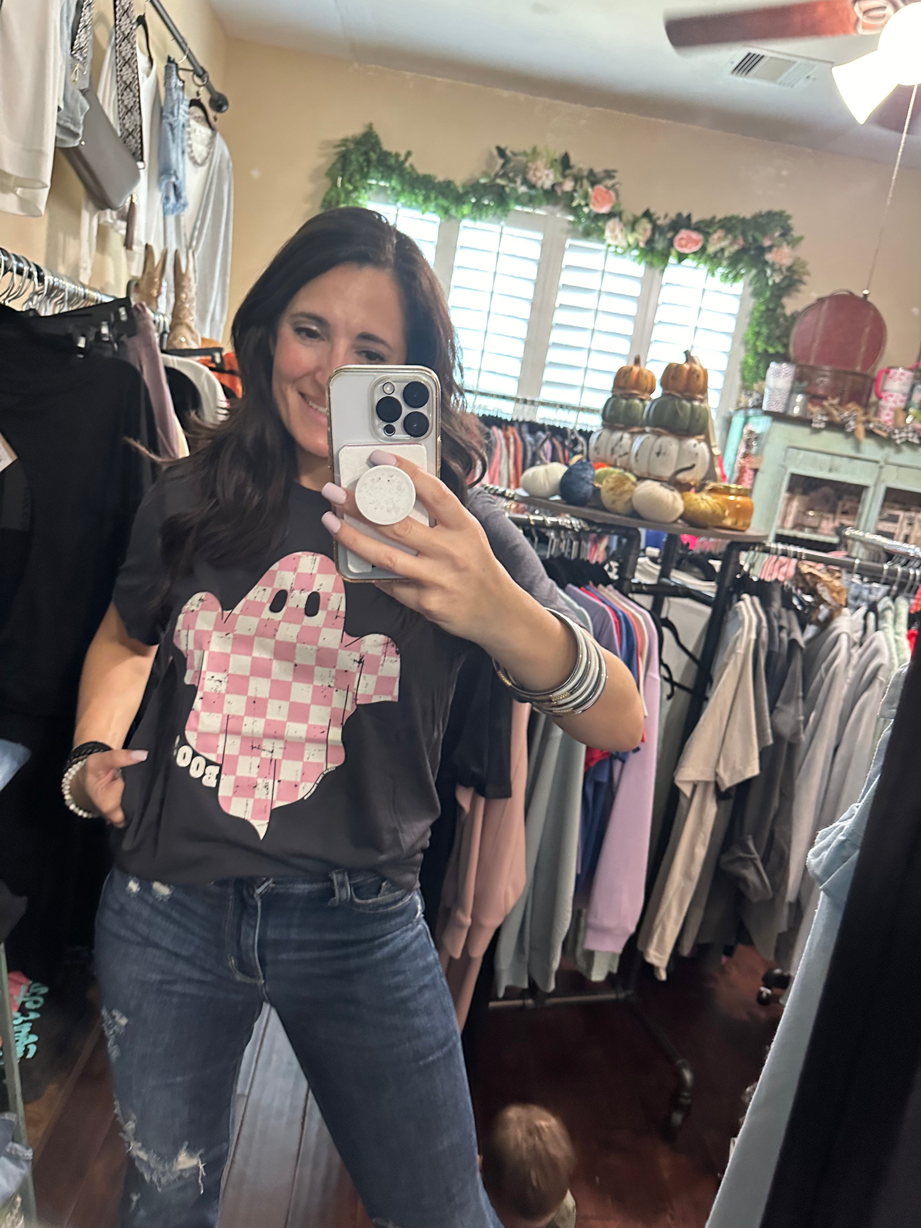 Boo- checkered ghost T-shirt