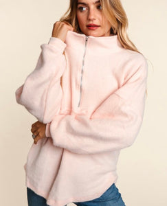 Half zip oversized brushed fleece pullover