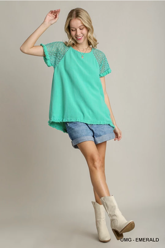 Umgee teal crochet sleeve