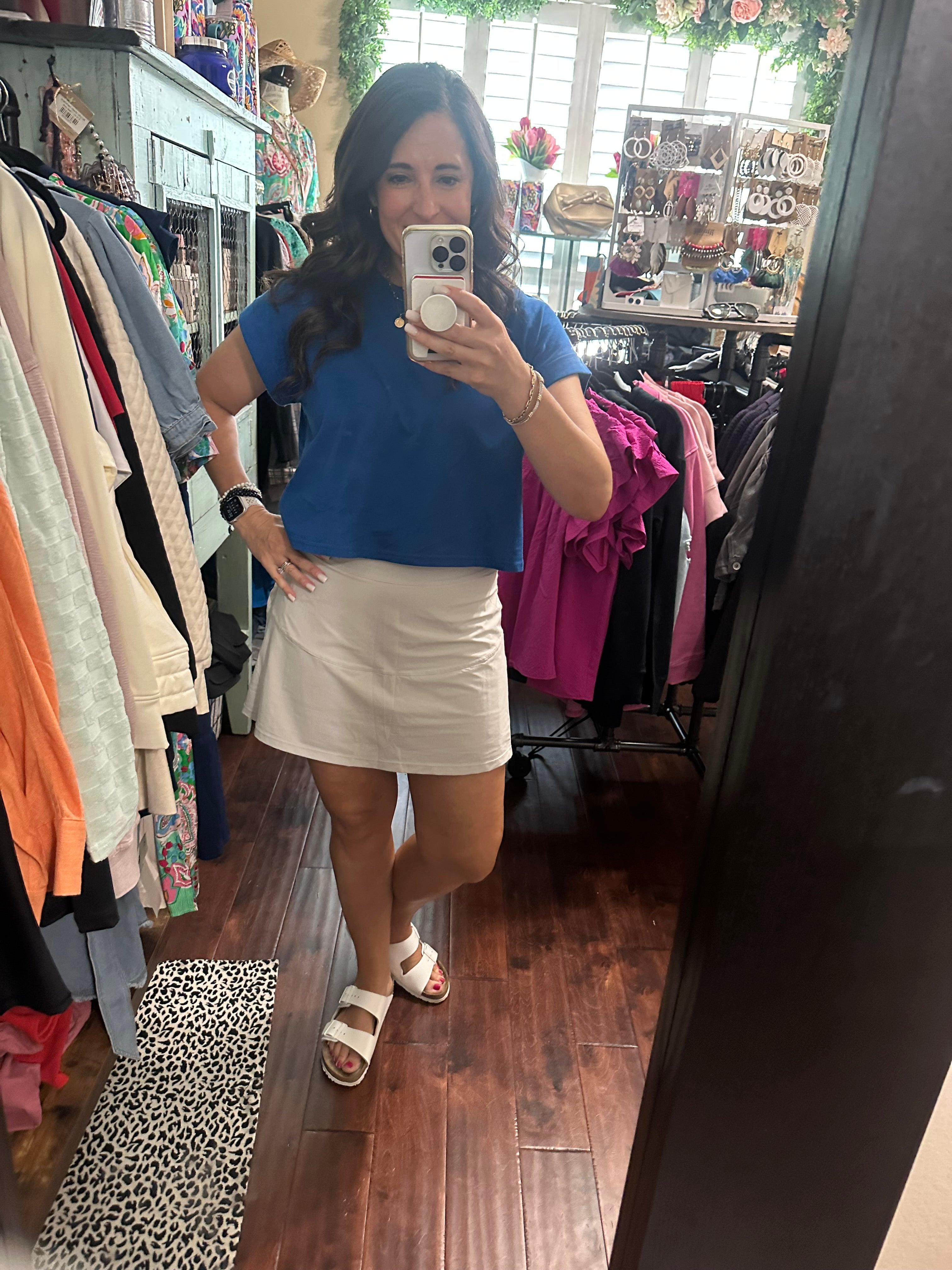 Mom crop with cuff sleeve