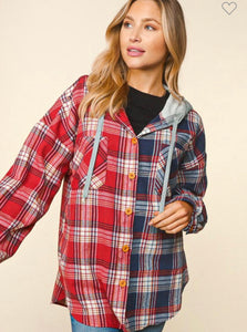 Hooded plaid button up