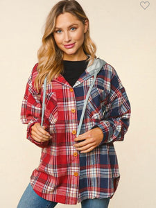 Hooded plaid button up