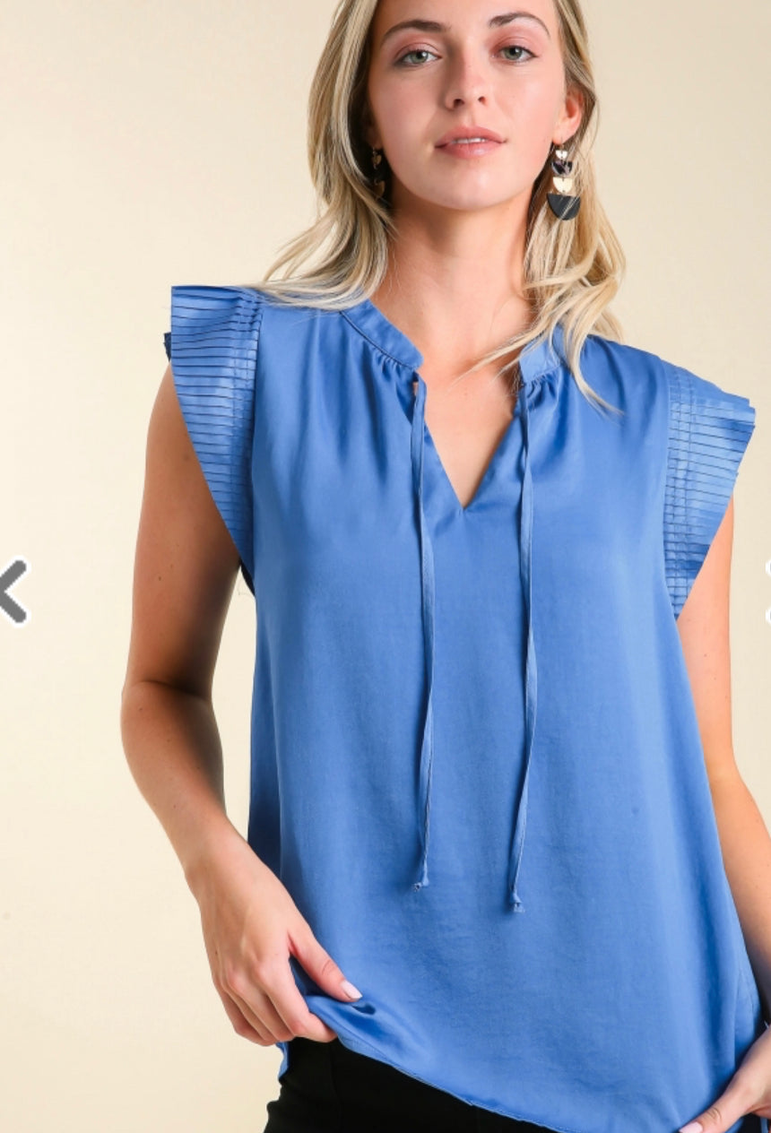 Umgee satin tie blue top