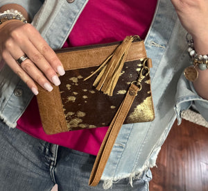 Leather and cowhide wristlet