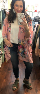 50 Open front pink floral kimono