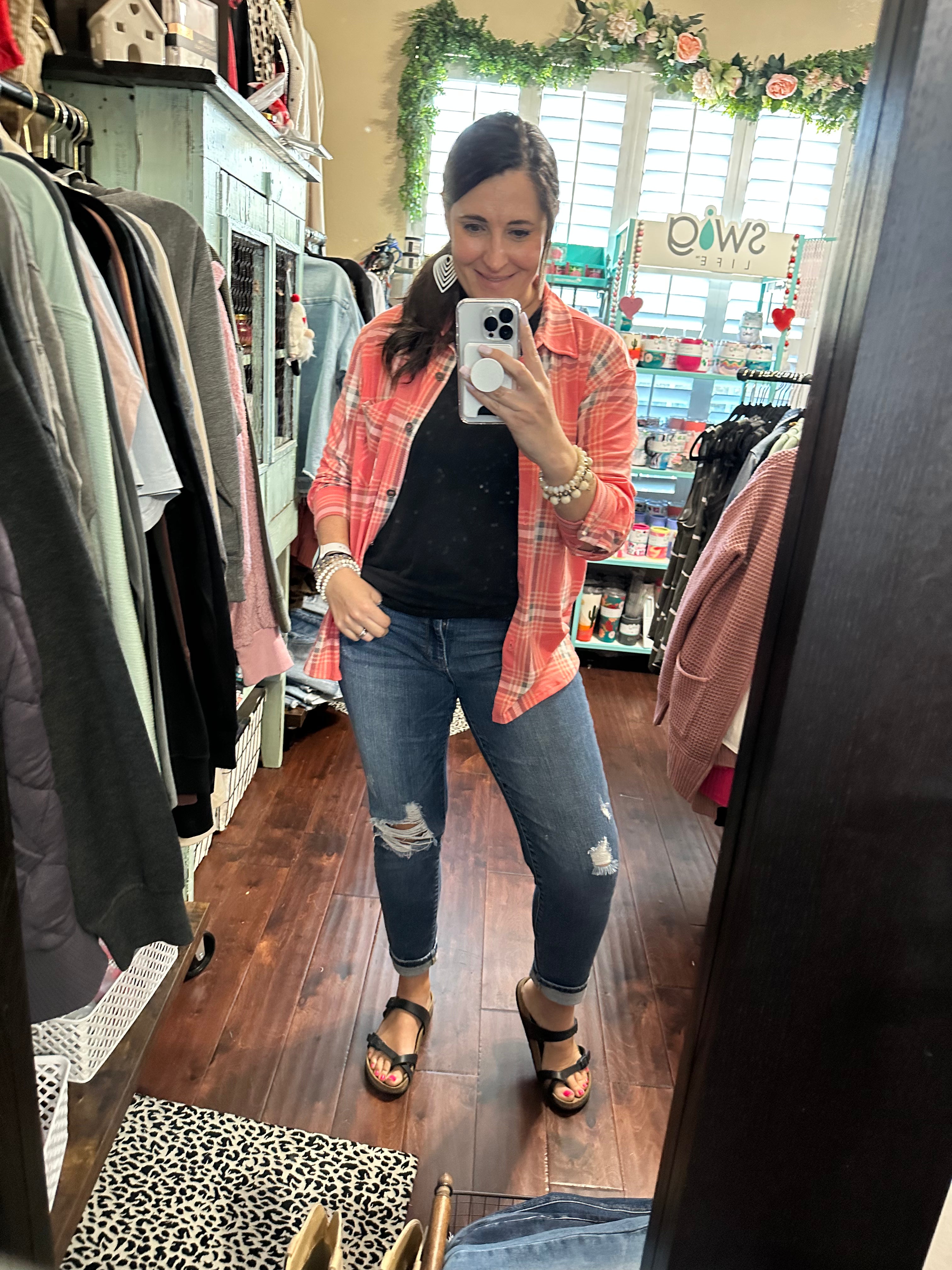 47 Plaid button up shacket