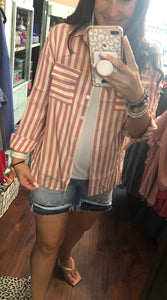 52 Stripe button up cream and mauve top