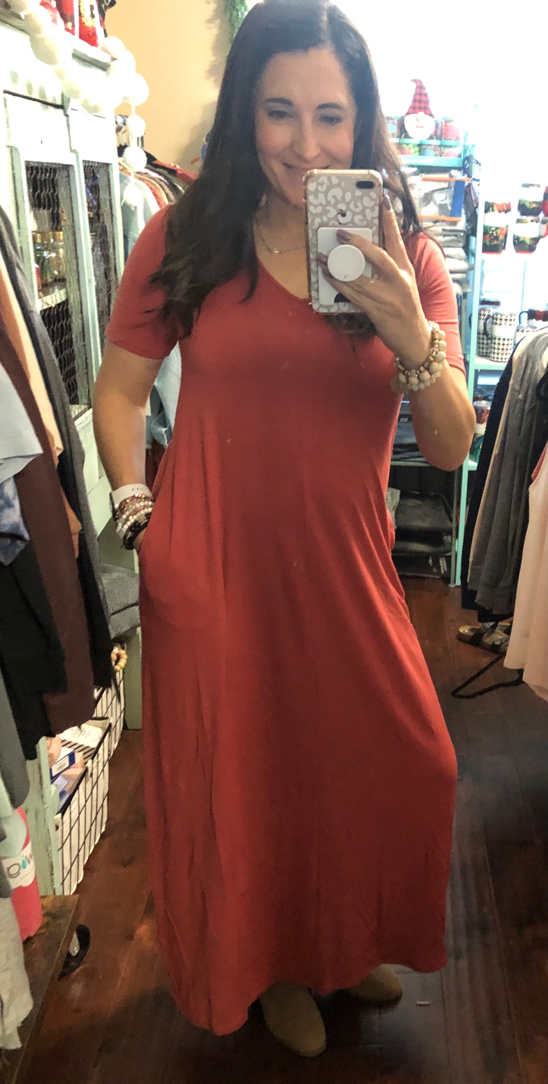 Deep red v-neck dress