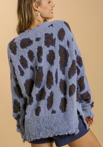 45 Umgee blue leopard distressed sweater