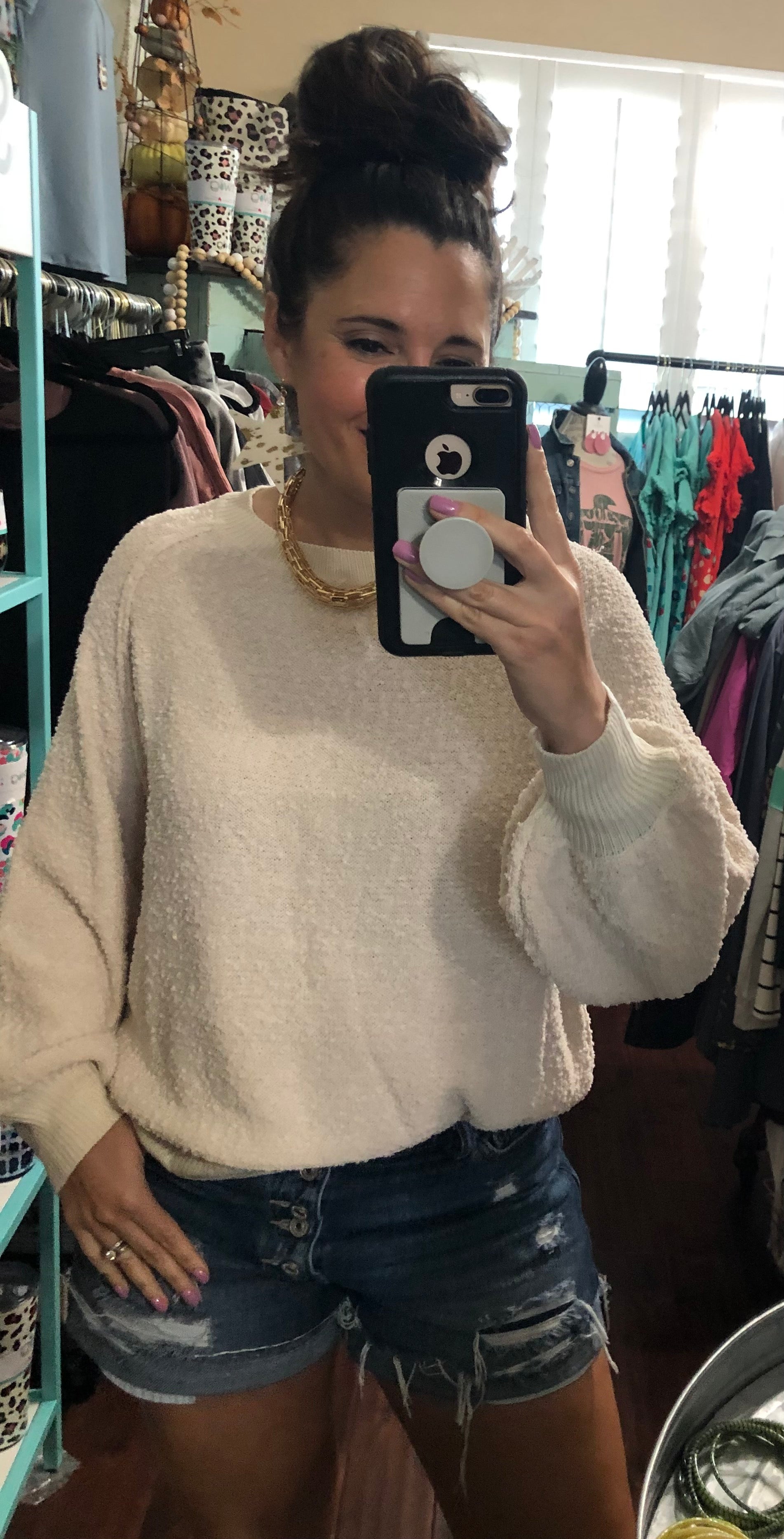 Ivory puff sleeve sweater