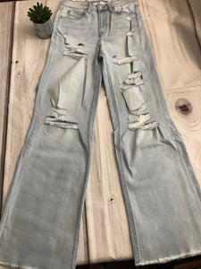 31 Straight leg distressed light washed jeans