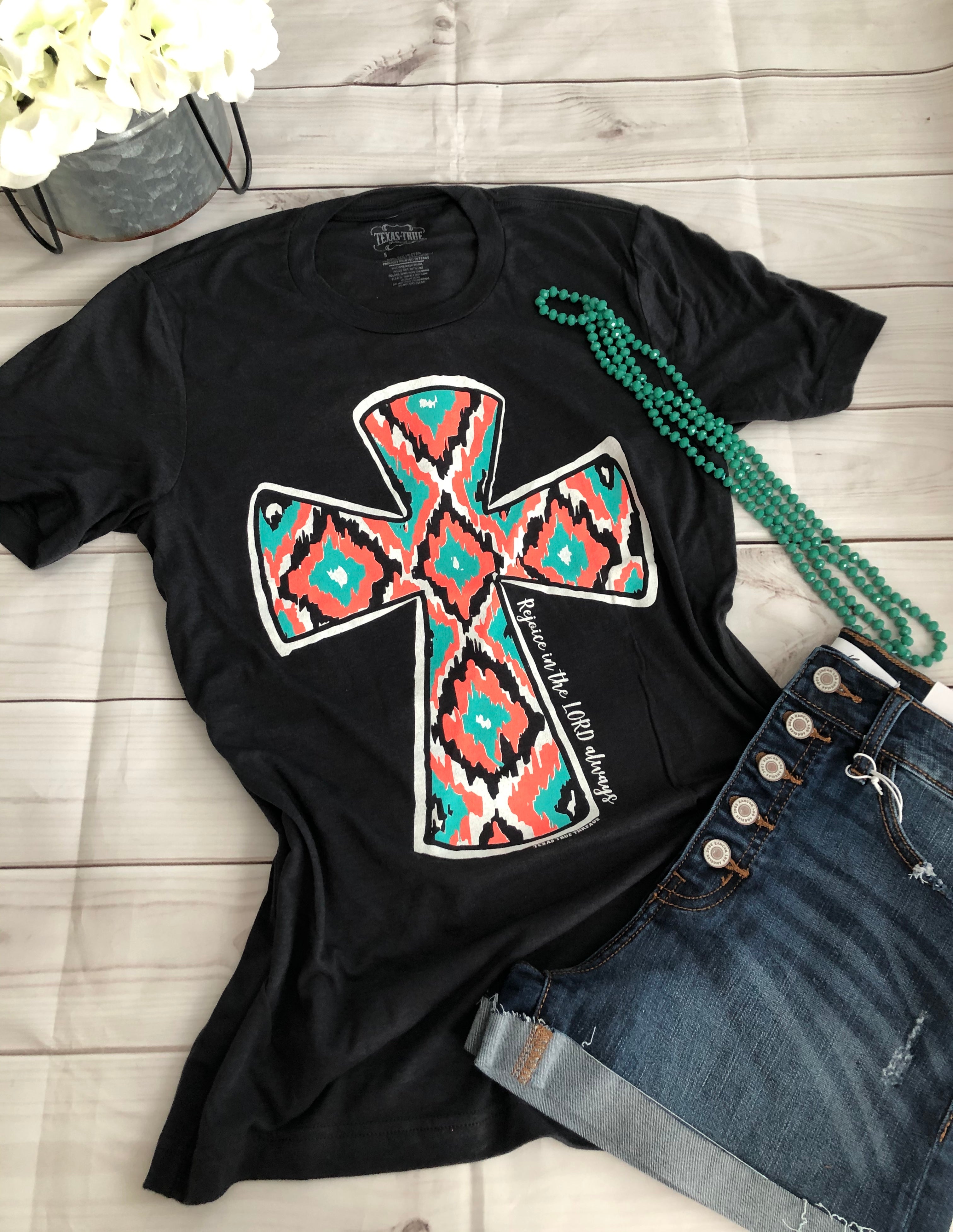 Aztec cross- rejoice in the Lord always T-shirt