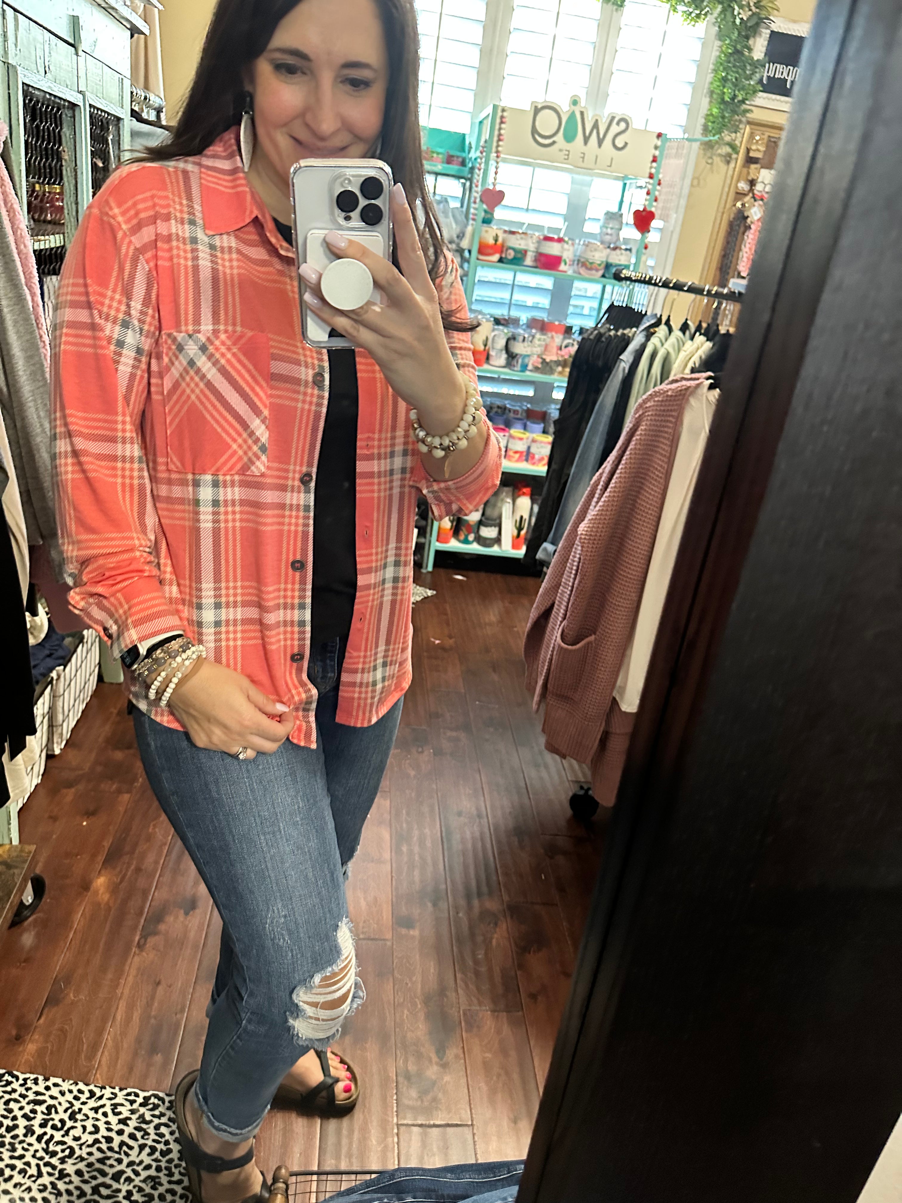 47 Plaid button up shacket